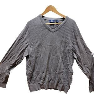 Cutter & Buck Gray Men's V-neck Long sleeve sweater LARGE 100% Cotton NEW Ribbed